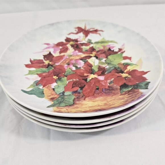 Formalities Baum Bros Poinsettia Basket Salad Dessert Luncheon Plates – Set of 4 - Picture 13 of 16